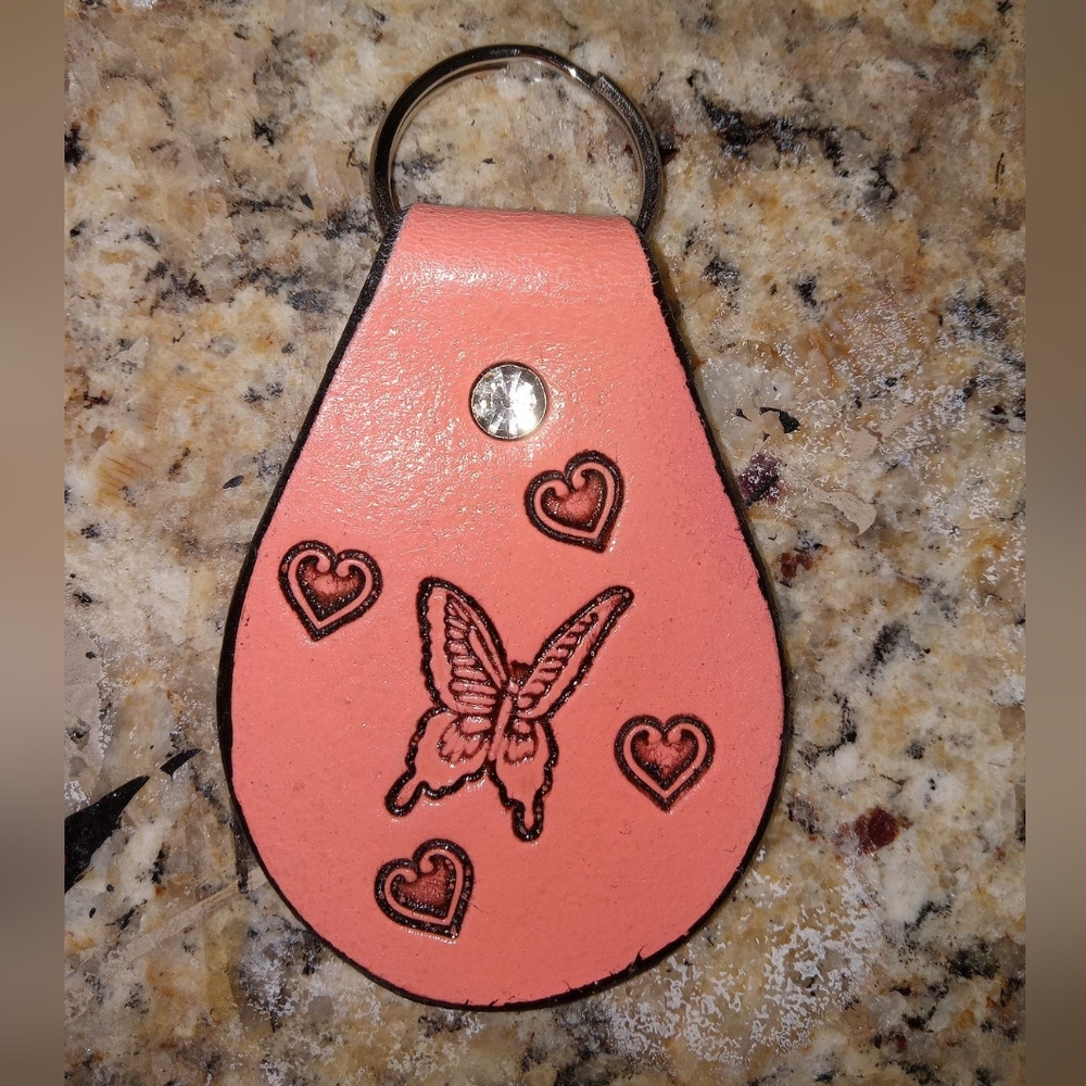 Pink Leather Handcrafted Butterfly Keychain